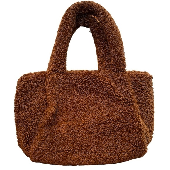 a new day Handbags - Teddy Sherpa Tote Bag, A New Day, Faux Shearling, Copper Brown, 17”X 10.5” X 5”